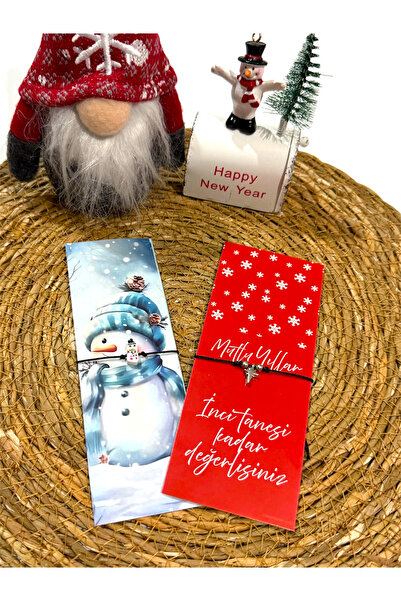 FIERA JEWELRY Set of 2 Snowman and Star Detail Black String Bracelets with New Year's Card