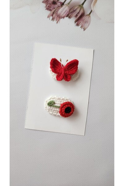 Baby Saçsız bebek tokası 2'li set kelebek gelincik