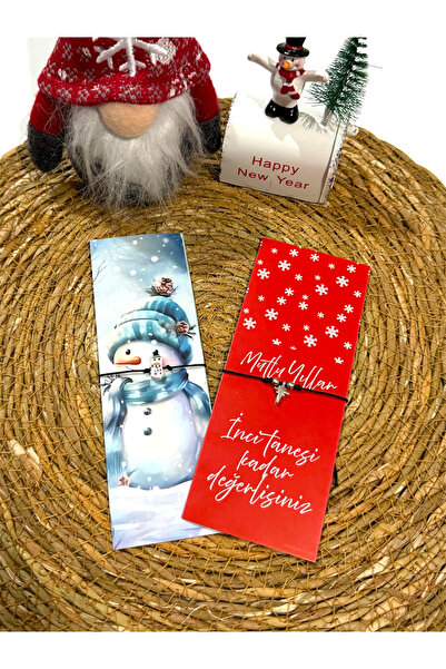 FIERA JEWELRY Set of 2 Snowman and Star Detail Black String Bracelets with New Year's Card