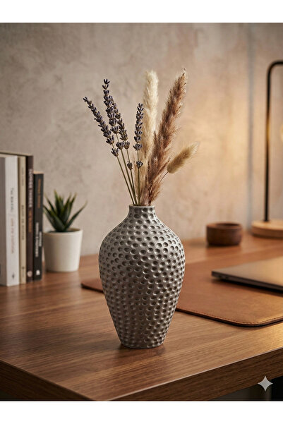 TACTIC Crater Patterned Decorative Stone Vase 14 cm | Black Living Room Office Accessory