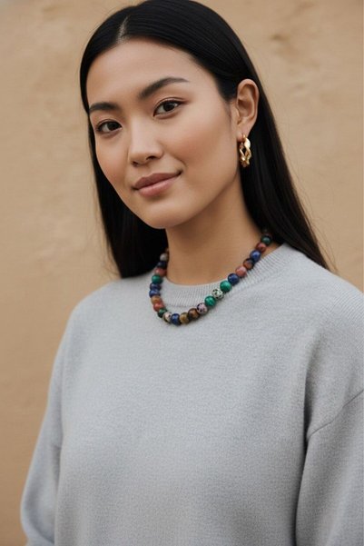 Capo by Aytaç Yamaç Colorful Natural Stone Bead Necklace |   Statement Women's Necklace |   Modern & Bohemian Style |   Daily Use