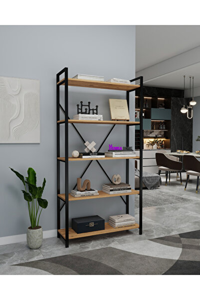 UmkaHome Endüstriyel Metal Çerçeveli 5 Raflı Modern Kitaplık 180X90X25