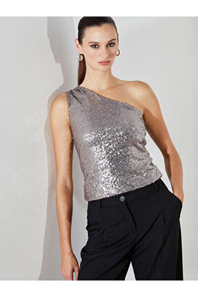 LC Waikiki Gri Tek Omuz Pul Payetli Bluz