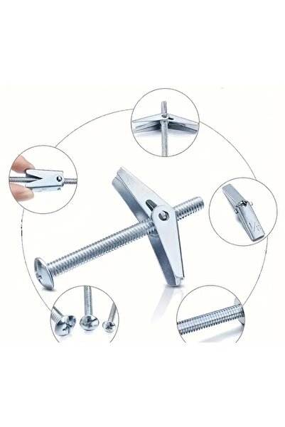 ATG Rayko 100Adet 4x80Çelik Kanatlı Paraşüt Alçıpan Dübeli Korniş Dübeli Kelebek Dübel Sabitleme Aparatı