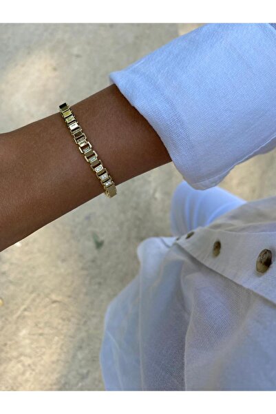 XUPING JEWELRY Asymmetrical Square Stone Detailed Geçme Xp Gold Bracelet