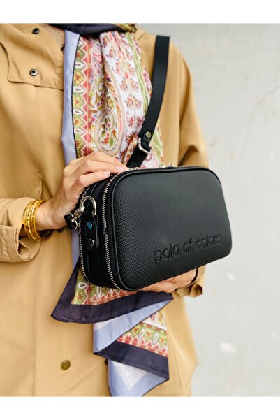 Çanta Trend Women's Black 6 Compartment Bag Wallet Combination Crossbody Bag