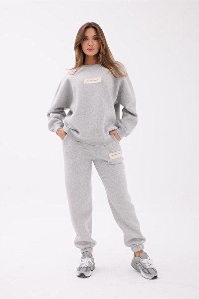 sunfyre Women's Crew Neck Oversized Inside Ş Fleece-Lined Tracksuit Set