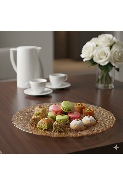 Byblos ✨ Set of 2 glass serving dishes with gold patterns - luxurious brown - multi-purpose (32 cm - 3 cm deep) ✨