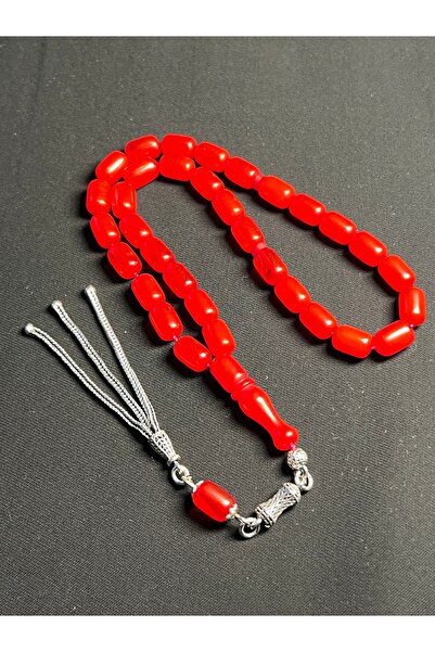 Erbab i Kehribar Design Fire Amber Prayer Beads-Silver Tassel Design