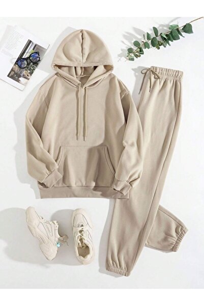 MONFİ KADIN TAKIM OVERSİDE KAPŞONLU SWEAT LASTİK PAÇA EŞOFMAN