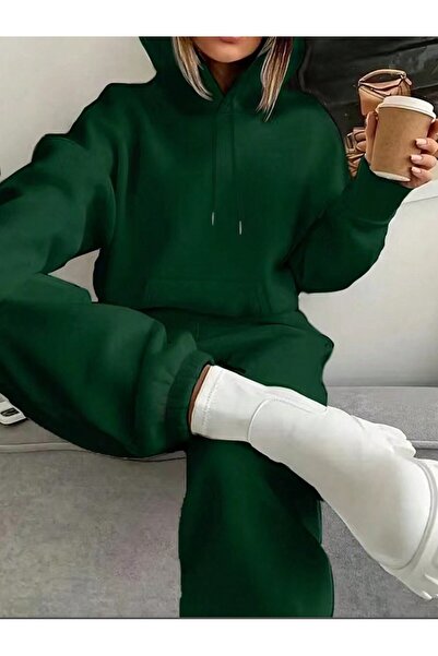 MONFİ Women's Set Oversize Hooded Sweatshirt with Elastic Legs Tracksuit