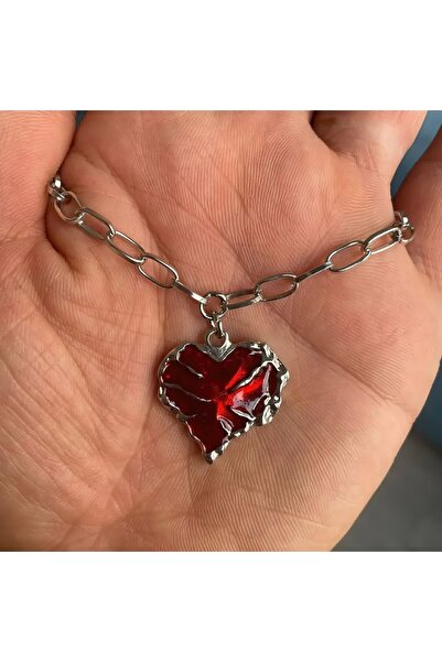 FG KONNİCHİWA Red Reaper Heart Skeleton Hand Chain Necklace Heart Guardian Pendant Claw Hand Choker Gothic