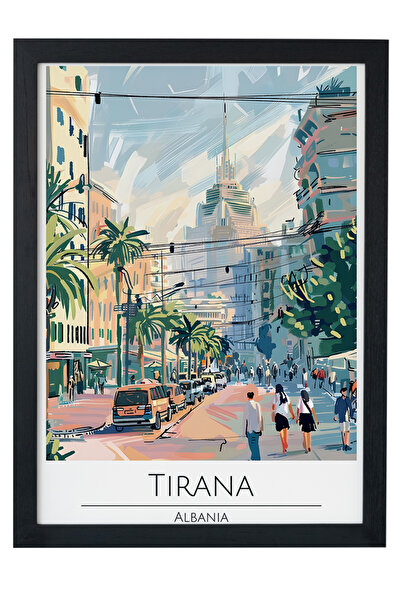 gxe.art ΤΙΡΑΝΑ ΑΛΒΑΝΙΑ Διακοσμητικός πίνακας τοίχου με ξύλινο πλαίσιο