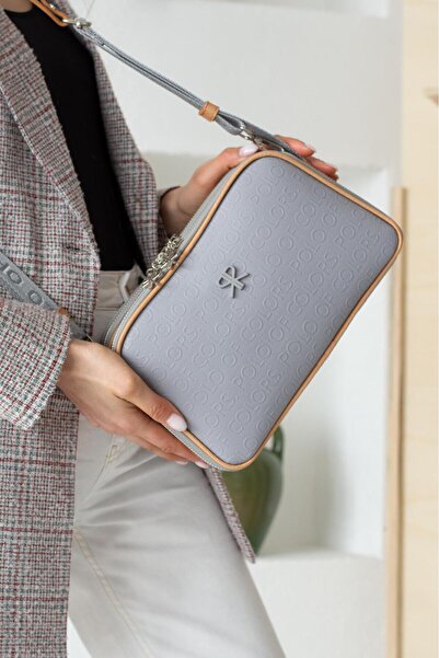 Çanta Trend Polo of Colors Gray Women's 6 Compartment Crossbody Bag with Adjustable Long Strap