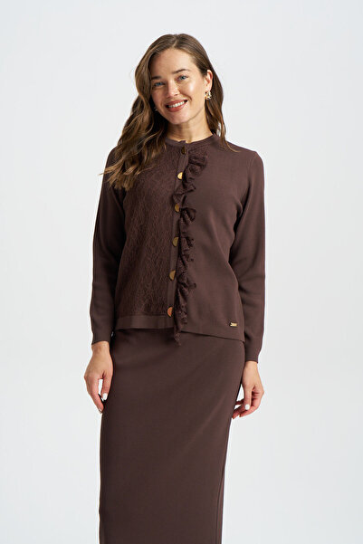 Niliwi 3079 Sağ Ön Dantel Kaplama Fırfırlı Hırka