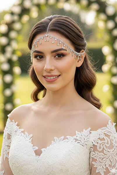 Hayalperest boncuk Minimalist Single Row Crystal Stone Chain Hair Accessory – Elegant Headpiece for Bridal and Evening Dresses