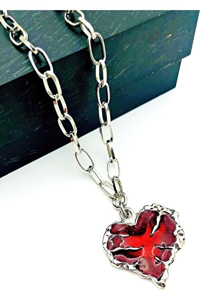 FG KONNİCHİWA Red Reaper Heart Skeleton Hand Chain Necklace Heart Guardian Pendant Claw Hand Choker Gothic