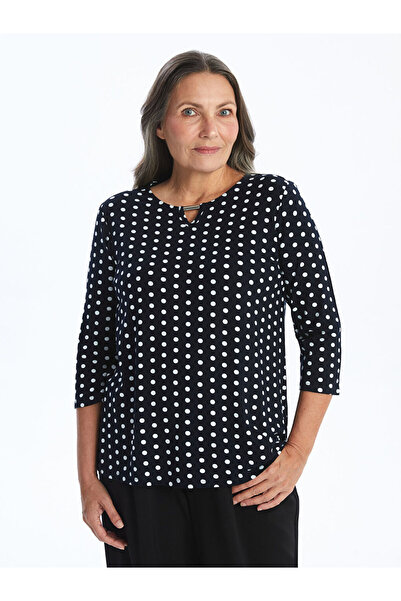 LC Waikiki Navy Blue Crew Neck Polka Dot Blouse from Plus-Store