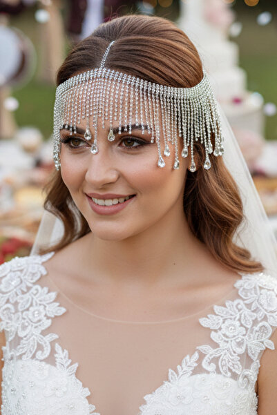 Hayalperest boncuk Damla Stone Intensely Tasseled Bridal Headdress Evening Dress Hair Accessory Forehead Decoration