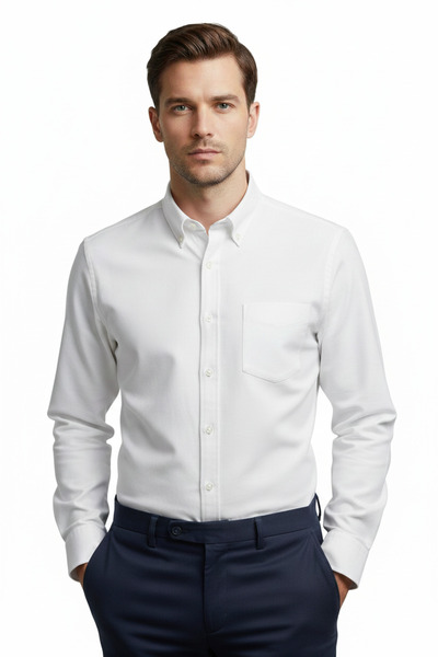 Uki BEYAZ Comfort Fit Uzun Kol Oxford Klasik Gömlek