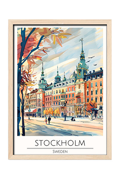 gxe.art Stockholm Sweden Travel Poster | Ahşap Çerçeveli Dekoratif Duvar Tablosu