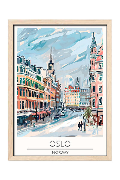 gxe.art Pictură decorativă de perete cu rama din lemn OSLO NORVEGIA