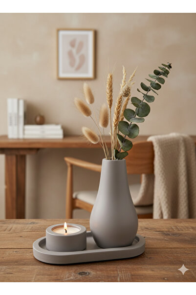 TACTIC Decorative Set of 3 - Minimal Vase and Candle Holder Set |   Stylish Home and Office Decoration Product