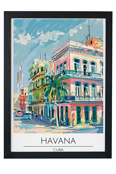 gxe.art Pictură decorativă de perete cu rama din lemn HAVANA CUBA