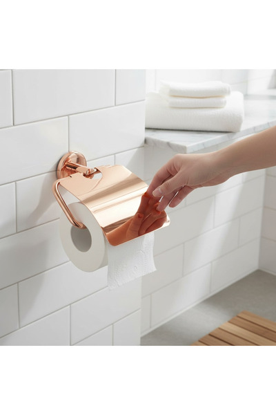 İSAOĞLU YAPI Bathroom Toilet Roll Holder Bronze Copper Color Brass Material Toilet Roll Holder with Lid Rustproof