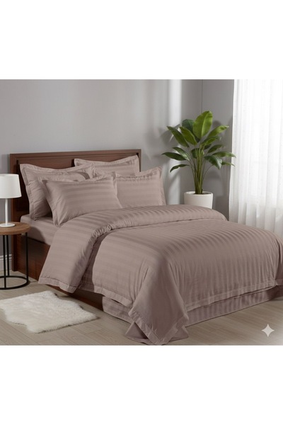 Truva Grup Lenjerie de Pat Dublu Damasc Premium 6 Piese, 230X250 cm, Model în Dungi Satinate