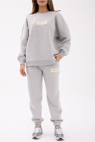sunfyre Women's Crew Neck Oversized Inside Ş Fleece-Lined Tracksuit Set