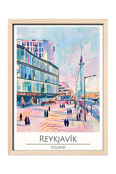 gxe.art Pictură decorativă de perete cu rame din lemn REYKJAVIK ICELAND