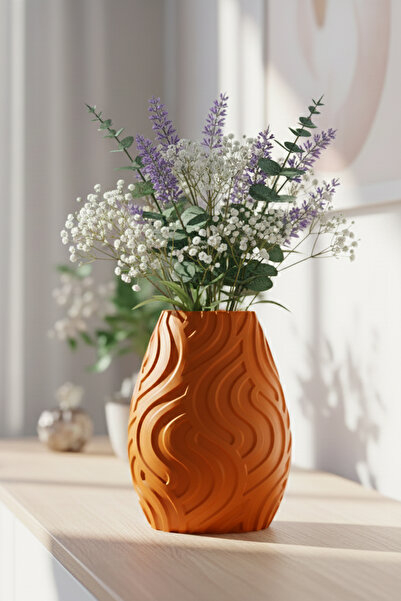 MEK مزهرية بلاستيكية مزخرفة بتصميم خطوط برتقالية (18×14 سم)