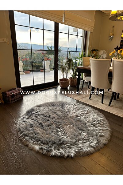 Doğuş Peluş Halı A Post Gri Yumuşak Dokulu Peluş Halı Yuvarlak