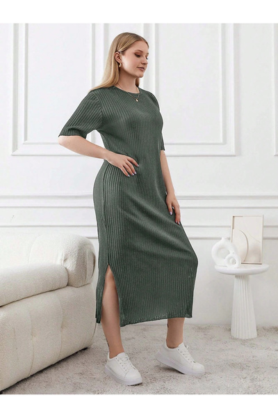 ModaSehle Women's Plus Size Short Sleeve Slit Detail Camisole Dress