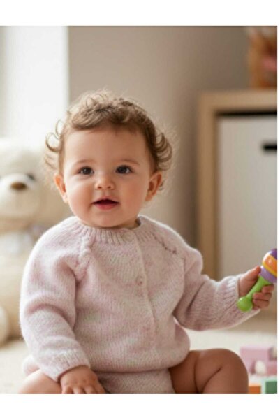 Tokuşka 0-1 Year Old Knitted Pink Marbled Patterned Baby Girl Cardigan