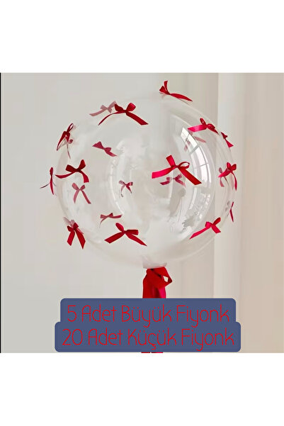 edalle Kırmızı Fiyonk Seti, 5 Büyük-20 Küçük Saten Kurdele Fiyonk, Doğum Günü...