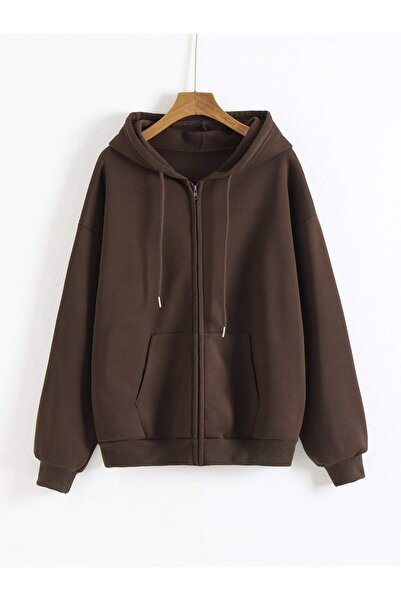 MONFİ سترة بغطاء للرأس وسحاب طويل