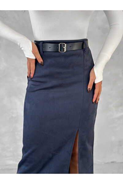 MİSPİER Slit Suede Skirt with Belt