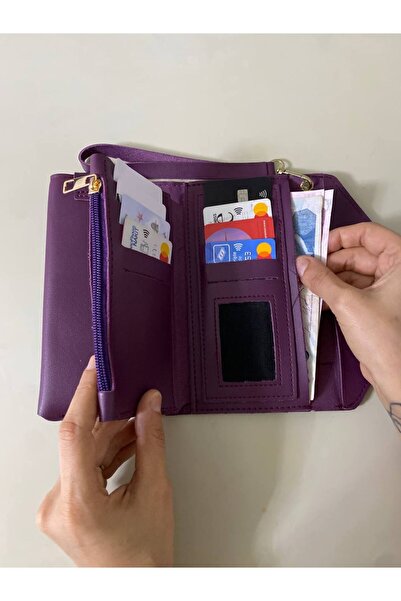 Marvelis Si̇ndi̇ Purple Color Multi-Compartment Women's Wallet with Wrist Strap
