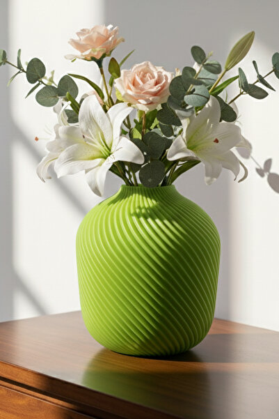 MEK Кръгла декоративна пластмасова ваза със спирален мотив, зелена (19x18,5 cm)