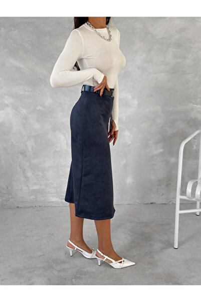 MİSPİER Slit Suede Skirt with Belt