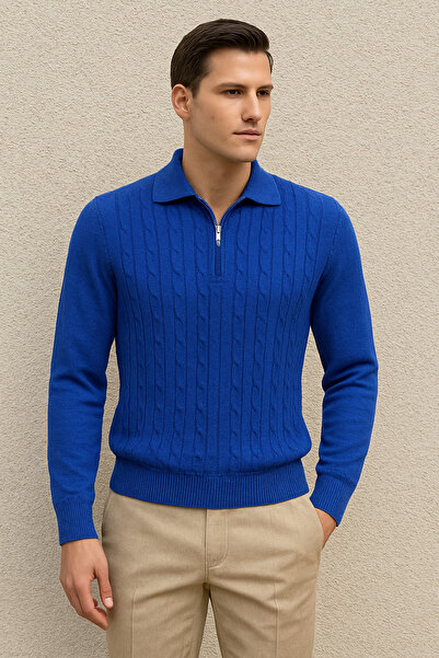 VİZYON Erkek Yarım Fermuarlı Polo Yaka Kazak