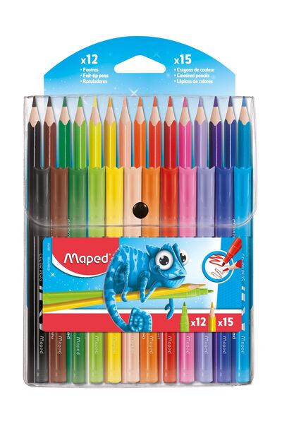 Maped Mabd Combo Pack of 12 Felt Pens and 15 Crayons