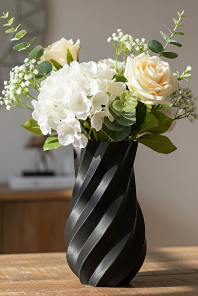 MEK Декоративна пластмасова ваза със спирален дизайн, черна (18x11cm)