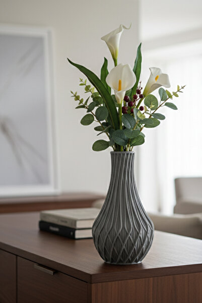 MEK Vază decorativă din plastic cu model ondulat gri (21x12cm)