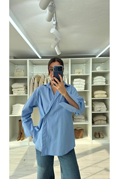 LUUNA STORE Flora Inner-Fastened Poplin Shirt - Blue