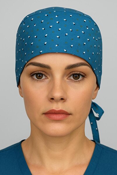 GTB BUTİK Sonbahar Yaprakları Desenli Doktor Hemşire Bonesi Cerrahi Bone Sağl...