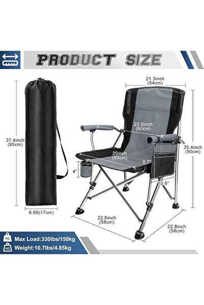 BUNCA Heavy-duty folding camping chair with backrest, side pocket and cup holder – practical for trips and outings |