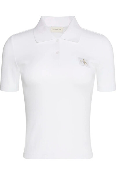 Calvin Klein A - WOVEN LABEL 2X2 RIB POLO Beyaz Kadın Polo T-Shirt